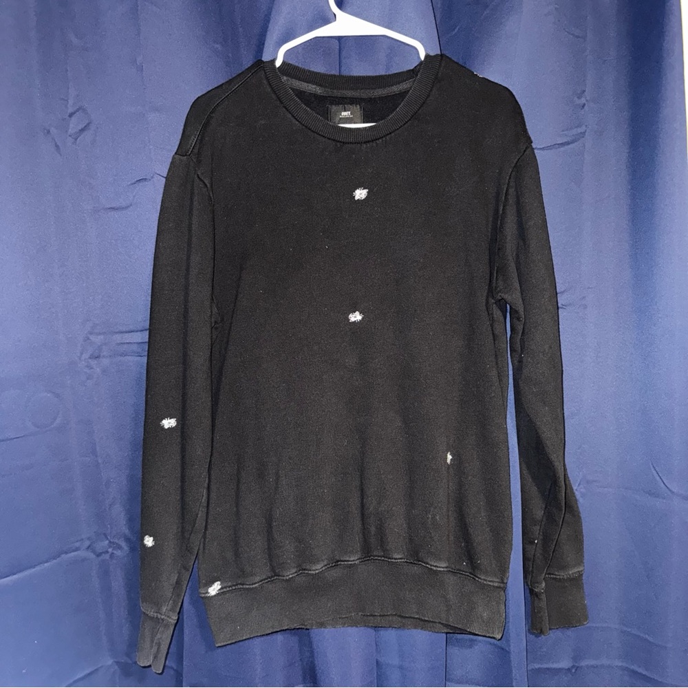Obey Men's Black Crewneck Sweater with Unique Details
